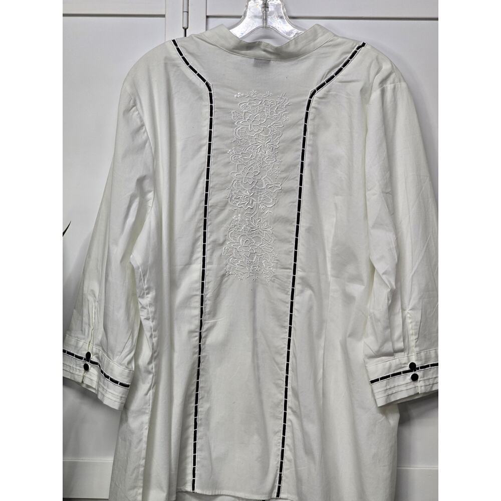 Autograph Woman Boho Embroidered Ribbon Detail Collarless Button Up Blouse SZ 3X - Picture 2 of 6